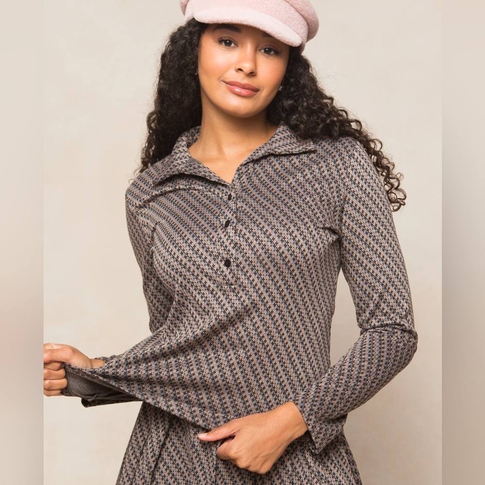 Ivy City Co Piper Collared Blouse Houndstooth